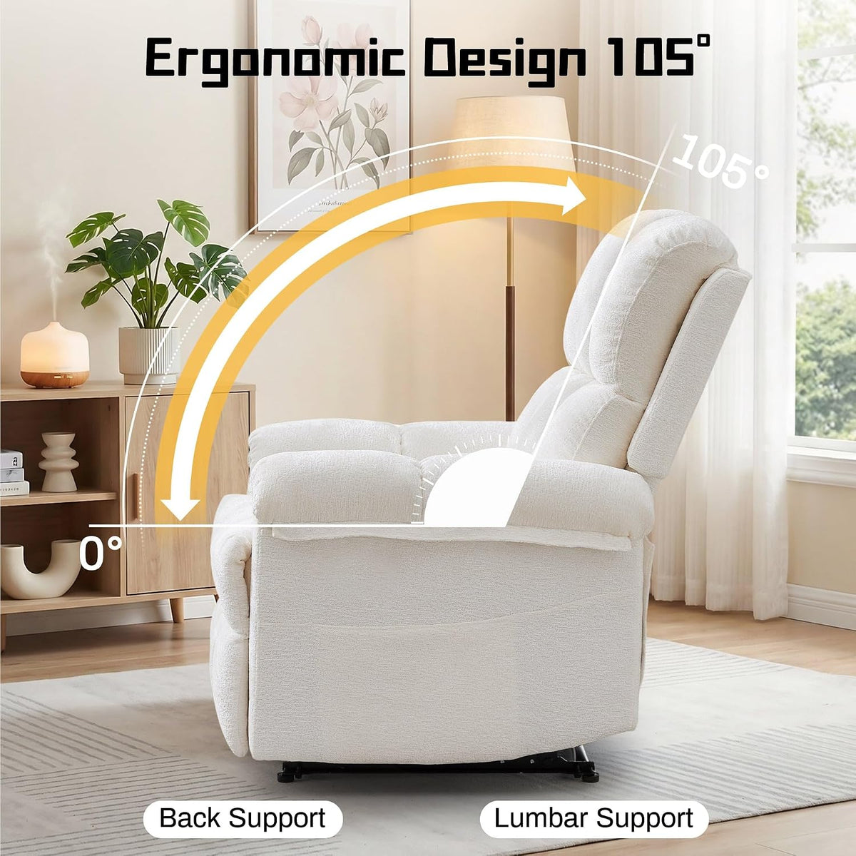 Korser Recliner Chair, Living Room Recliner Chairs for Adults, Small Recliners for Small Spaces, Upholstered Manual Recliner with Side Pockets, Comfy Nursery Chair for Living Room, Chenille, Beige