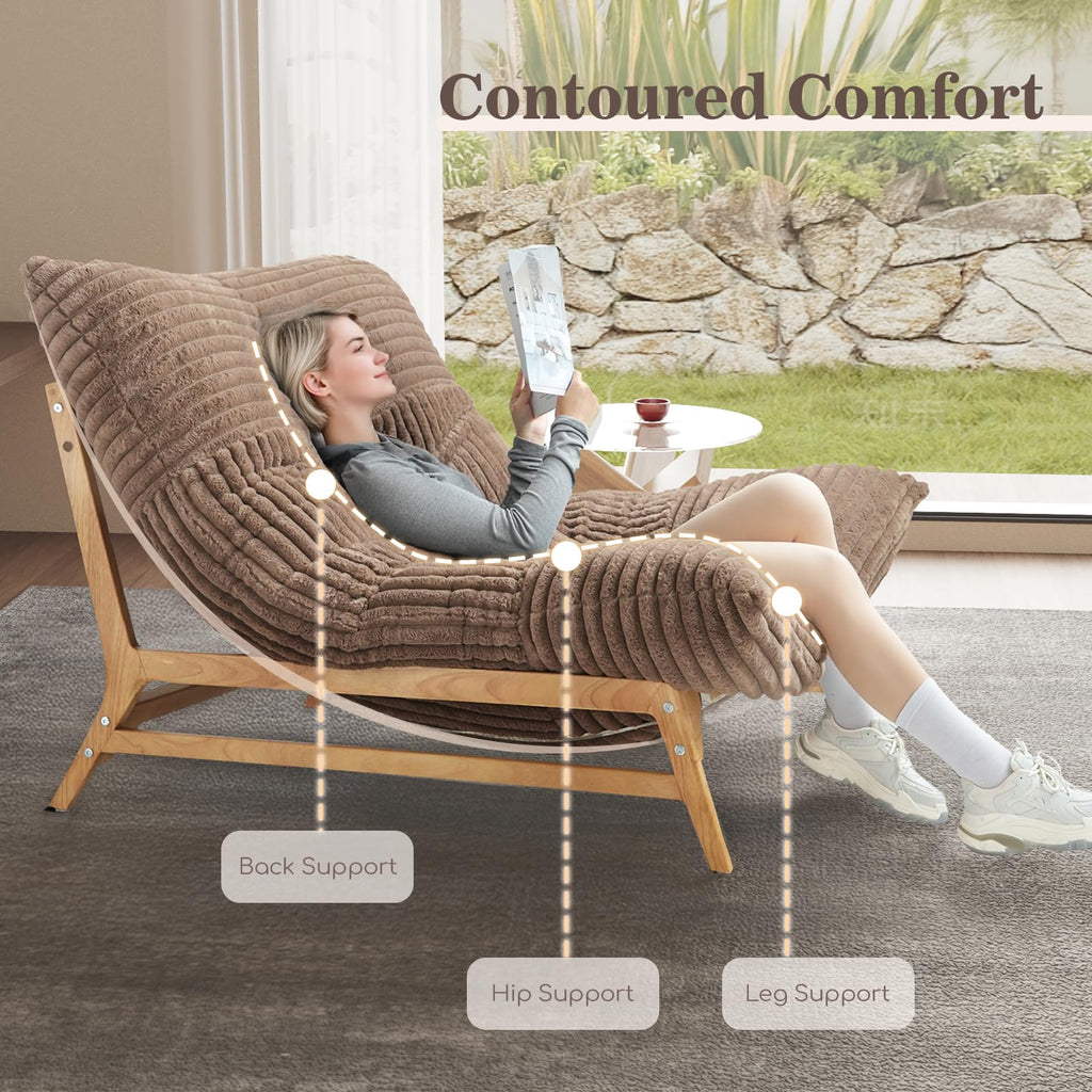WJShome Oversized Chaise Lounge Chair,47.24" Comfy Recliner Reading Accent Arm Chairs,Sleeper Sofa Bed for Living Room,Loveseat Couch with Removable Upholstered for Reading Bedroom (Beige)
