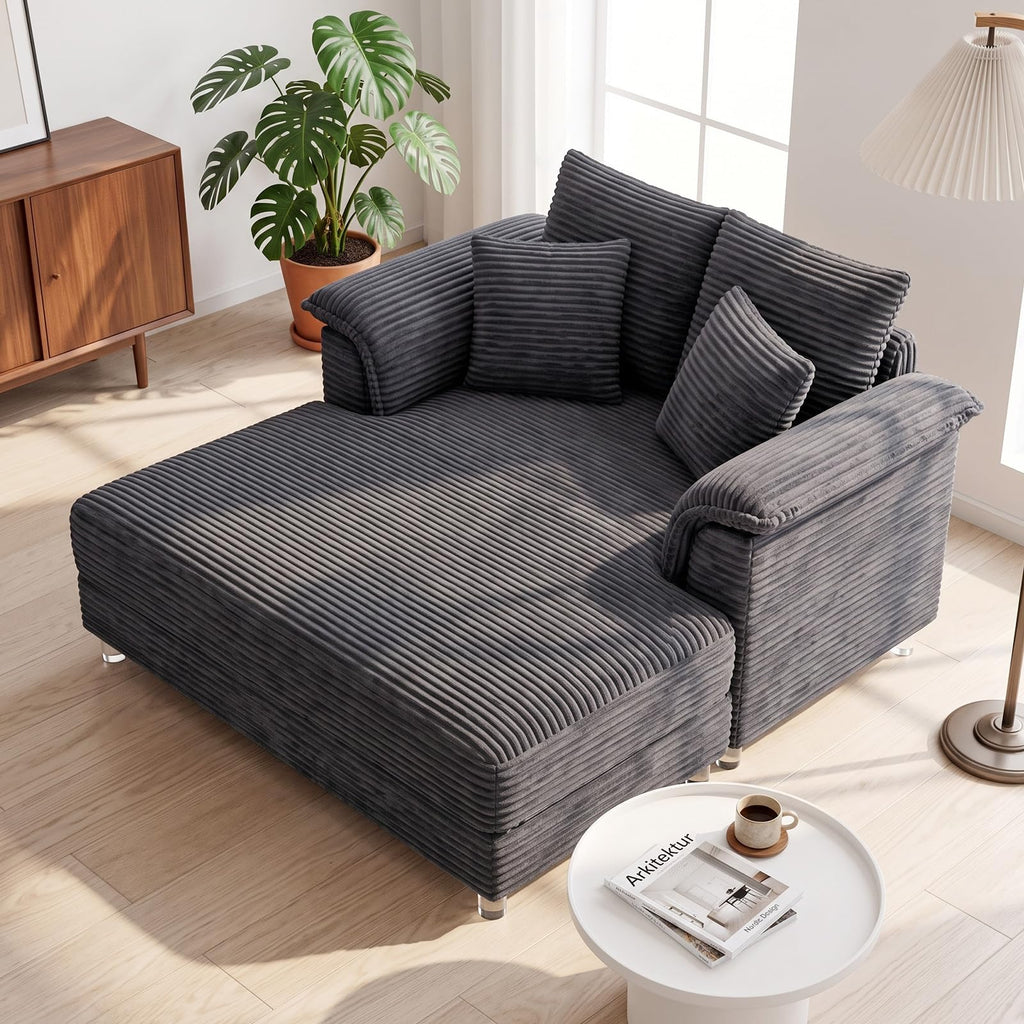 VINGLI 56" Wide Oversized Chaise Lounge Chair with Plush Padded Armrests