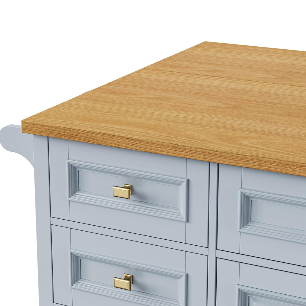 Merax 54" Large Kitchen Cart Island on Wheels with Drop Leaf,Adjustable Shelves,3 Drawers,Embossed Texture Design for Dining Room
