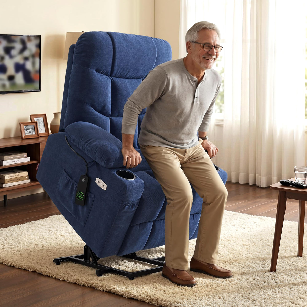 MCombo Power Lift Recliner for Elderly, Fabric 7287 (Light Grey, Medium)