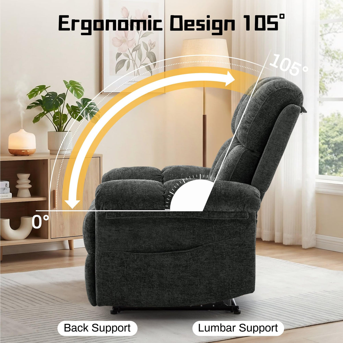 Korser Recliner Chair, Living Room Recliner Chairs for Adults, Small Recliners for Small Spaces, Upholstered Manual Recliner with Side Pockets, Comfy Nursery Chair for Living Room, Chenille, Beige