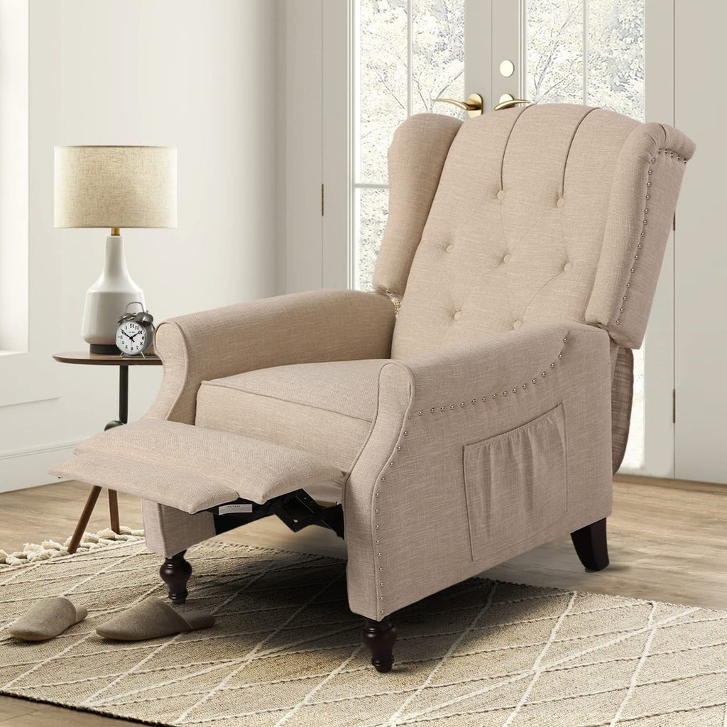 Wingback Recliner Chair - Tufted Arm Chair Recliner - Fabric Push Back Single Sofa for Living Room Adjustable Backrest (Blue Floral)