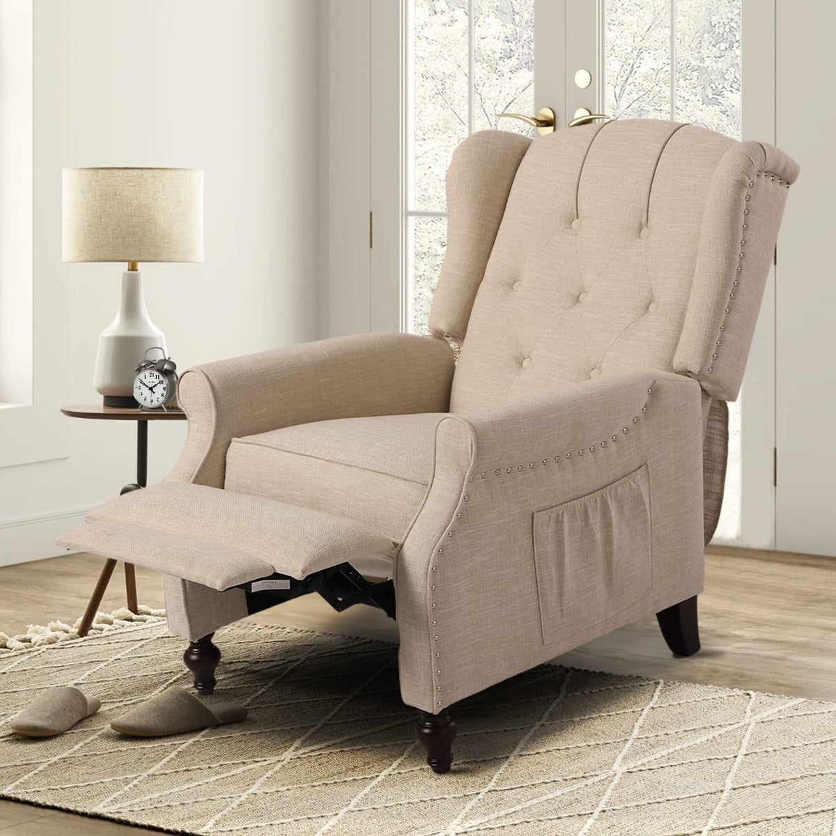 Wingback Recliner Chair - Tufted Arm Chair Recliner - Fabric Push Back Single Sofa for Living Room Adjustable Backrest (Blue Floral)