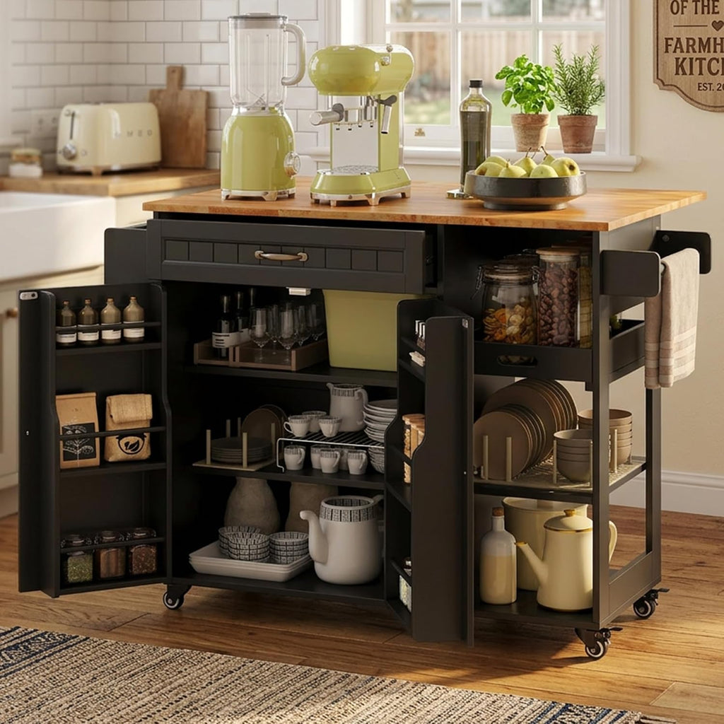 Gizoon 41.7" W Kitchen Island with Storage, Kitchen Island with Drop Leaf