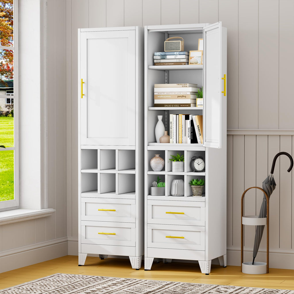 67" Tall Metal Pantry Cabinet, Narrow Freestanding Storage Cabinet, Black