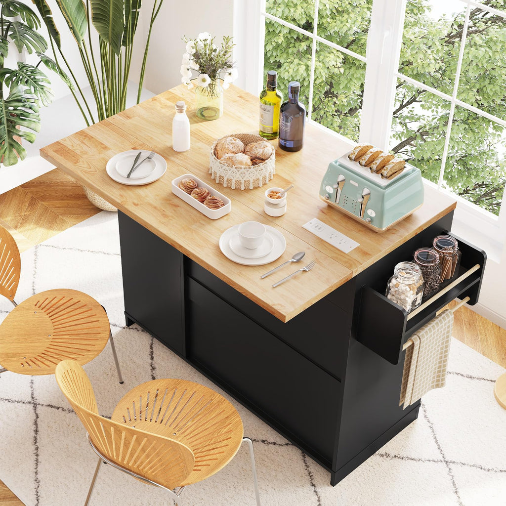 Dripex 41.5'' Kitchen Island with Power Outlet, Trash Cabinet & Storage