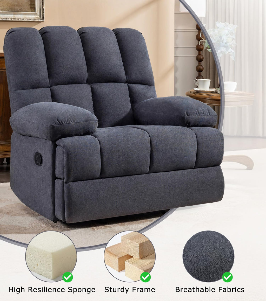 WILLOVE 41" Oversized Rocker Recliner Chair, Rocking Recliners Overstuffed Soft Big Man Manual Recliner, Extra Large Chenille Living Room Chair 350 LBS Capacity, Grey, L