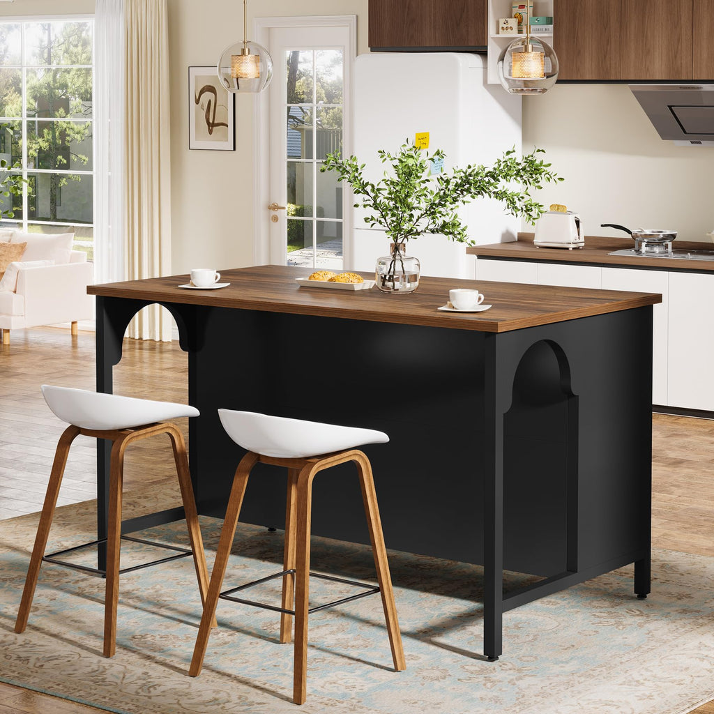 Tribesigns Kitchen Island with 3 Storage Shelves, 55" W Kitchen Shelf with Large Countertop and Seating Area, Modern Wooden Coffee Bar Table (White)