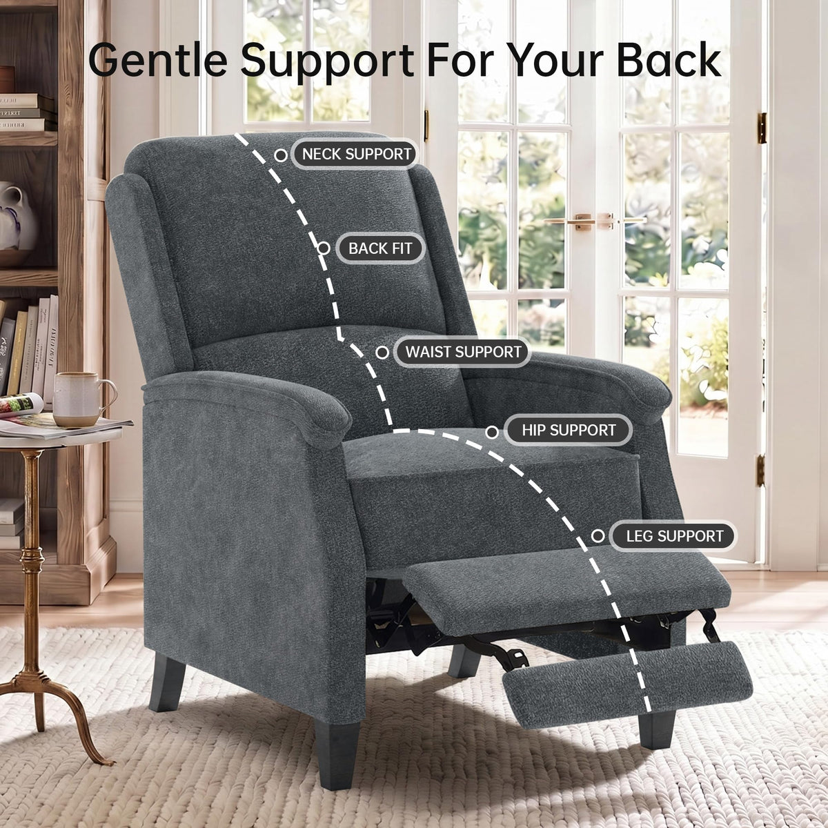 VKNOW Recliner Chair, Fabric Recliner with Adjustable Back, Brown