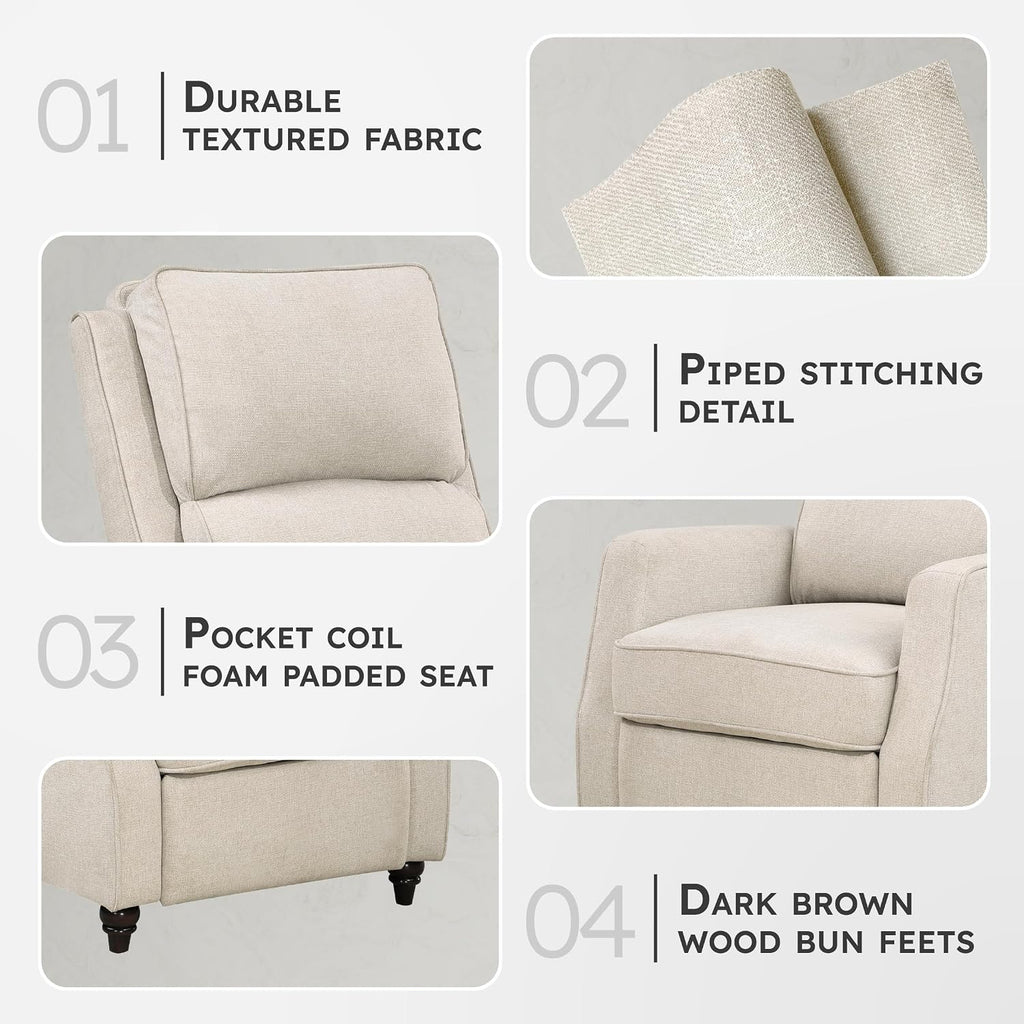 Lexicon Textured Fabric Push Back Manual Recliner Chair, 29.5" W, Beige