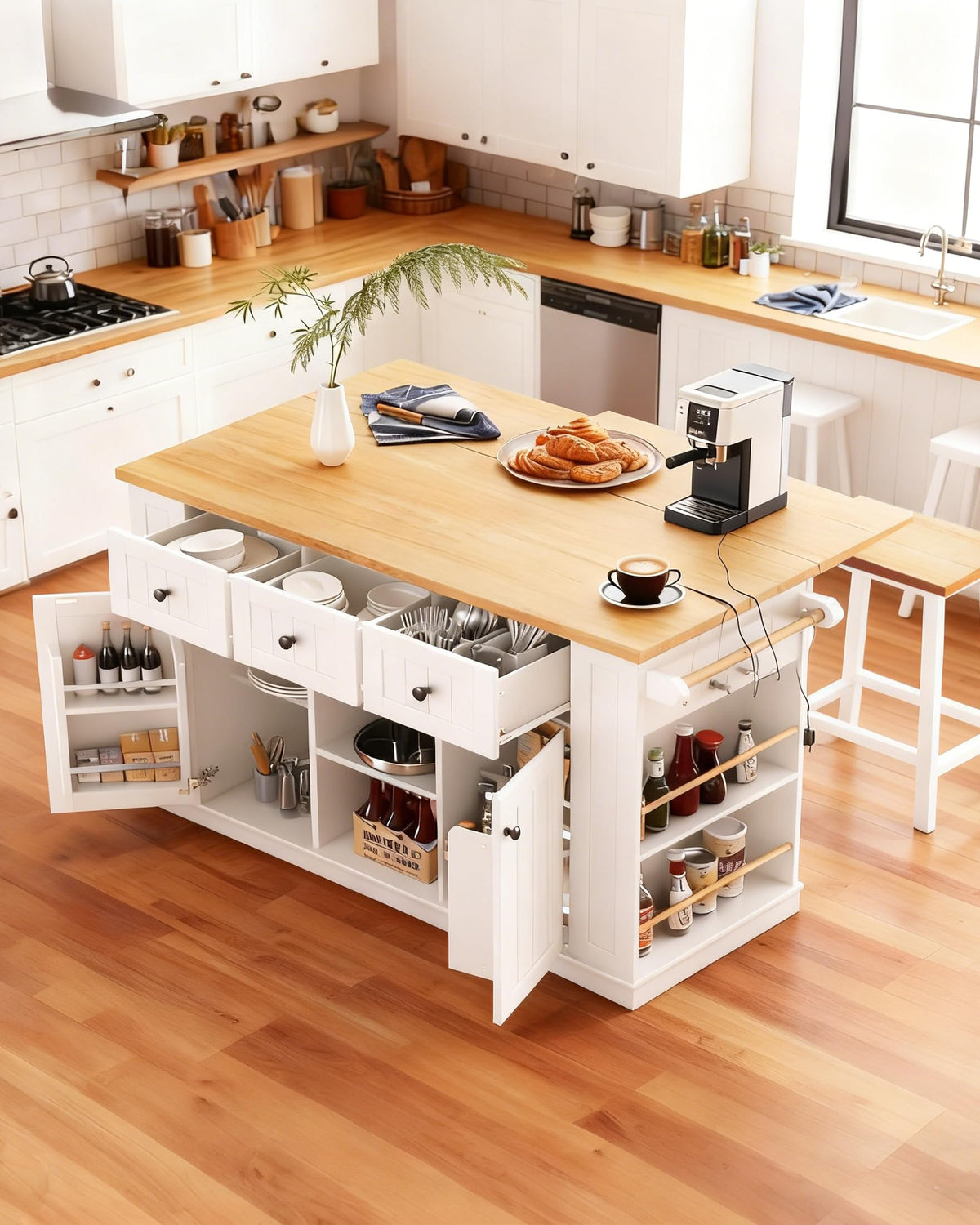 53-Inch Rolling Kitchen Island with Storage