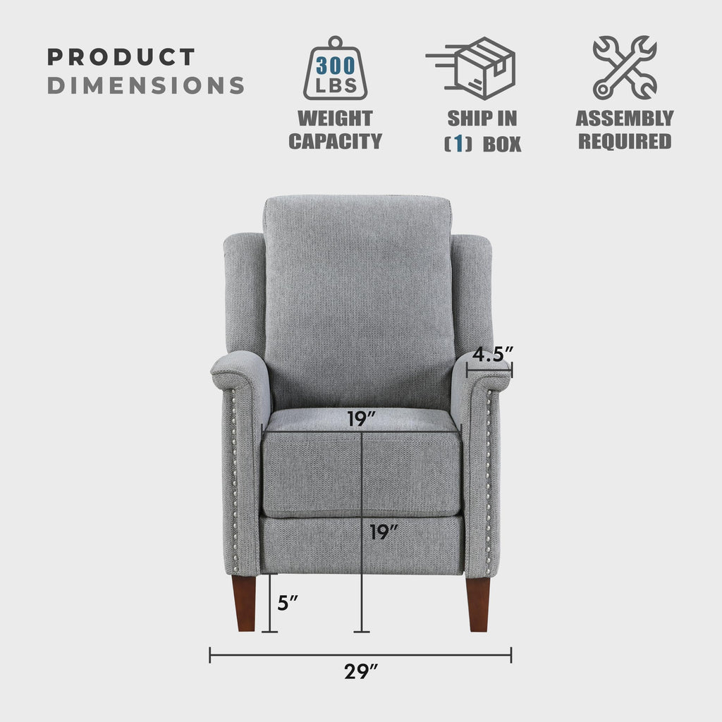 Lexicon Textured Fabric Push Back Manual Recliner Chair, 29.5" W, Beige