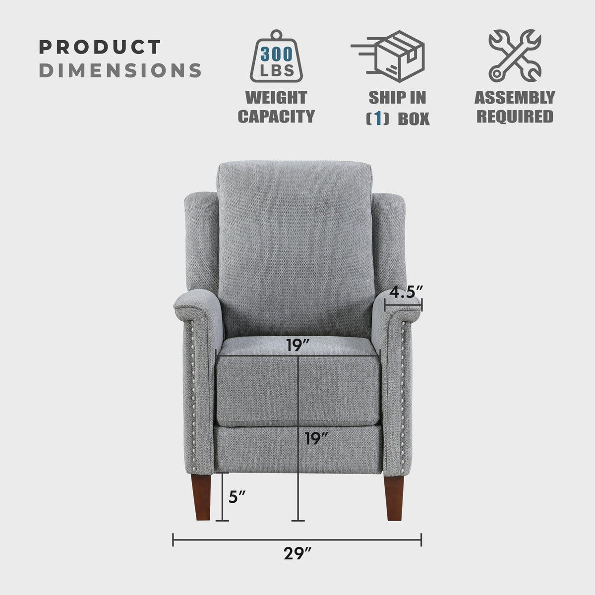 Lexicon Textured Fabric Push Back Manual Recliner Chair, 29.5" W, Beige