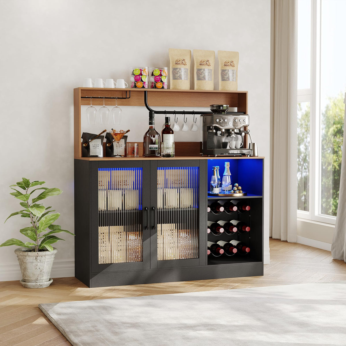 Garvee Wine Bar Cabinet with Glass Holder & Wine Rack, White