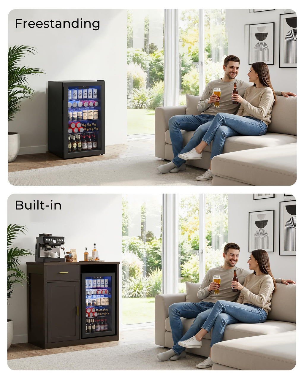 Mini Fridge Cabinet, Coffee Bar Cabinet with Fridge Space (Not Included)