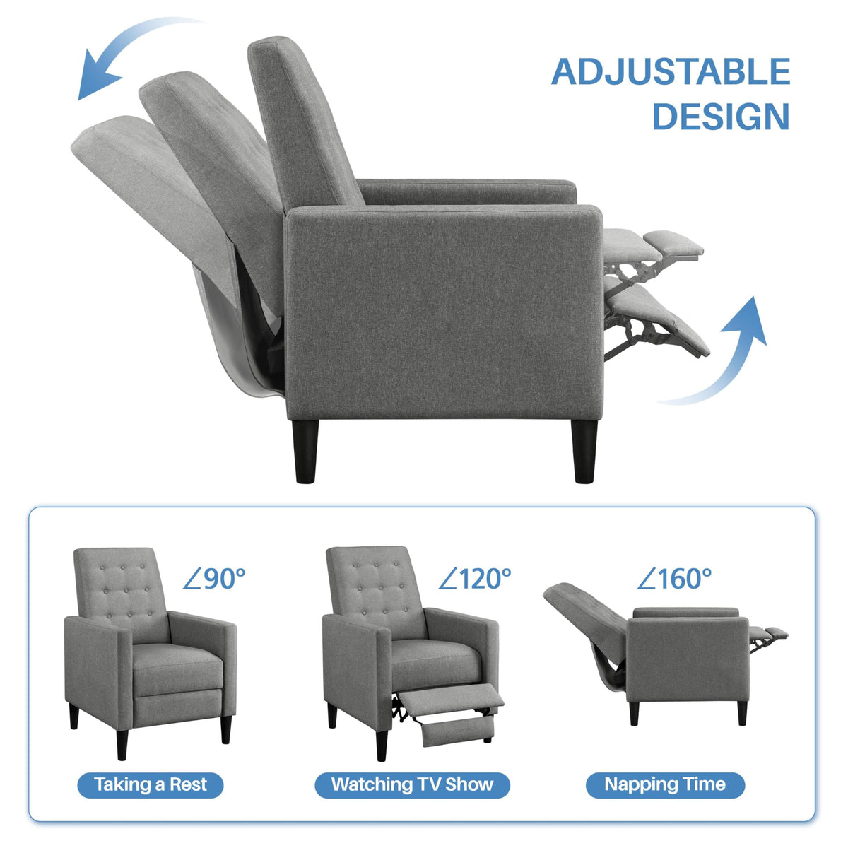 Yaheetech Fabric Recliner Chair Tufted Upholstered Single Sofa Gray