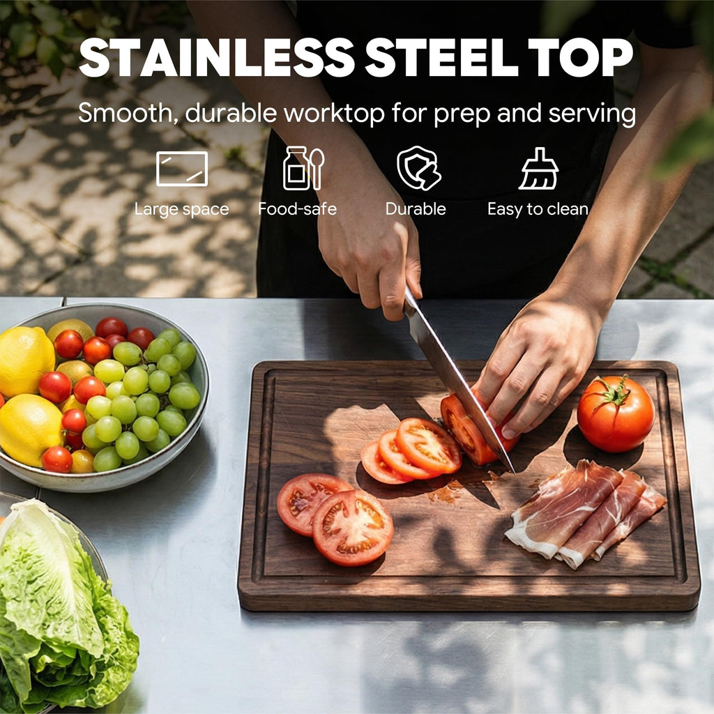 Feasto 3-Tier Outdoor Grill Cart, 26.6" x 16.1" Rolling Pizza Oven Table