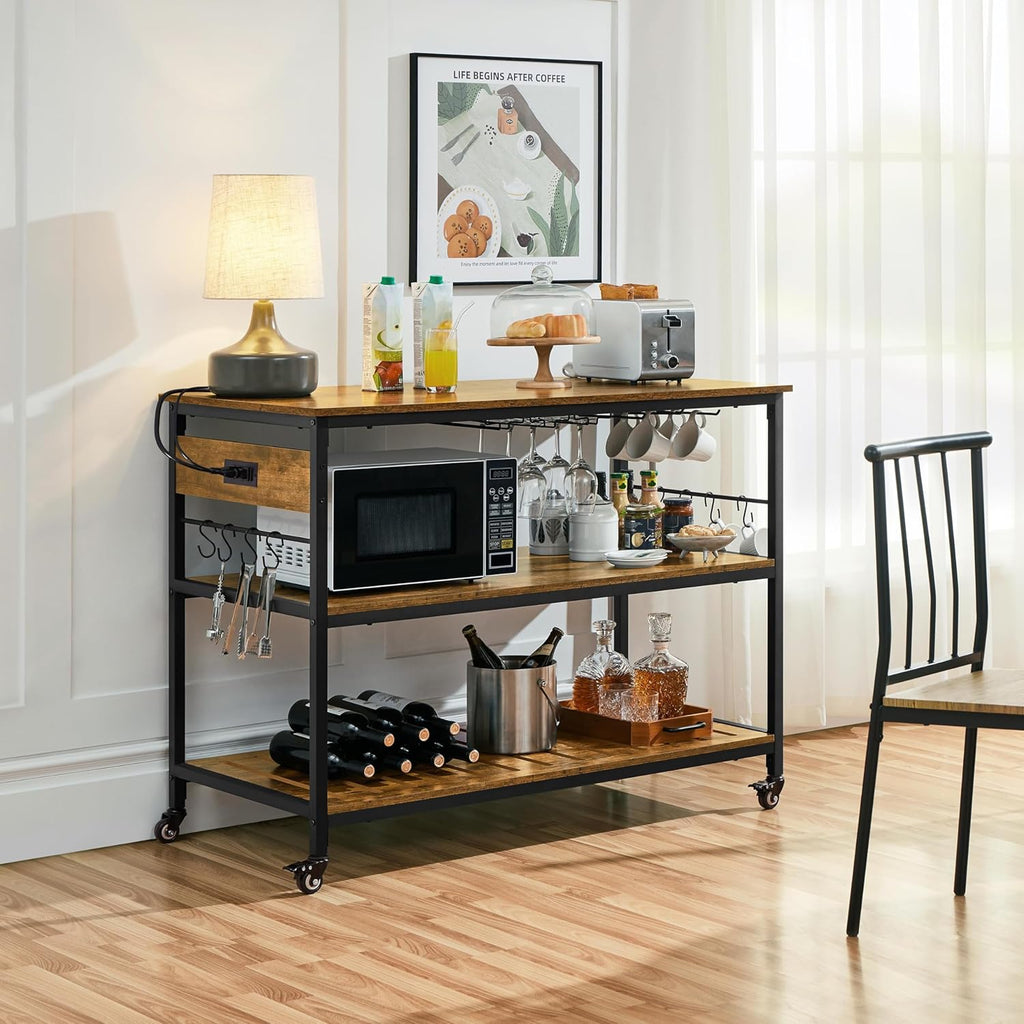 Yaheetech 47.5 Inches Kitchen Island with Storage, 3 Shelves, Rustic Brown