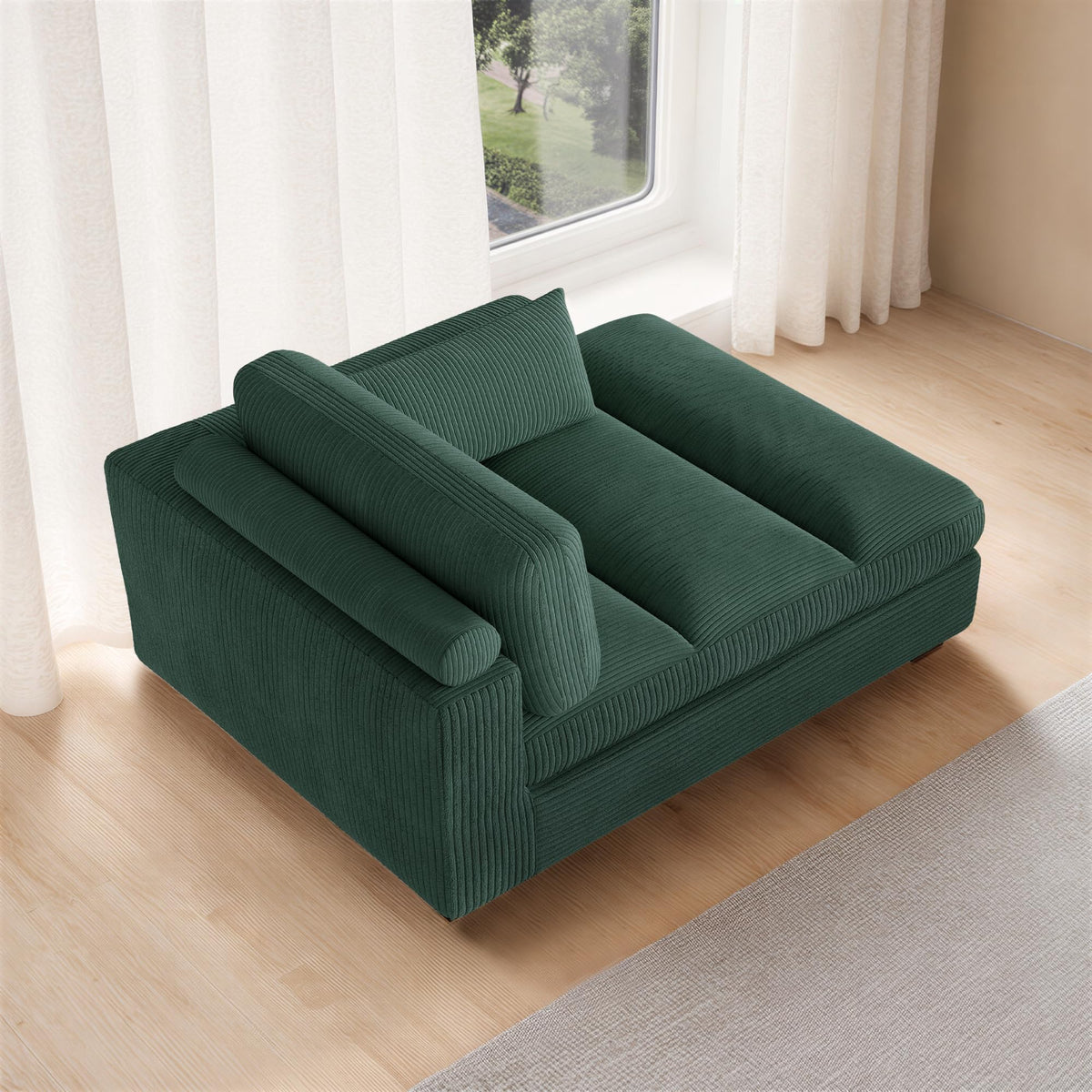 Oversized Corduroy Chaise Lounge Chair with Right Armrest & Cushion, Comfy Upholstered Sleeper Sofa Indoor Recliner Seat Solid Wood Couch w/Washable Cover for Bedroom, Living Room - Orange