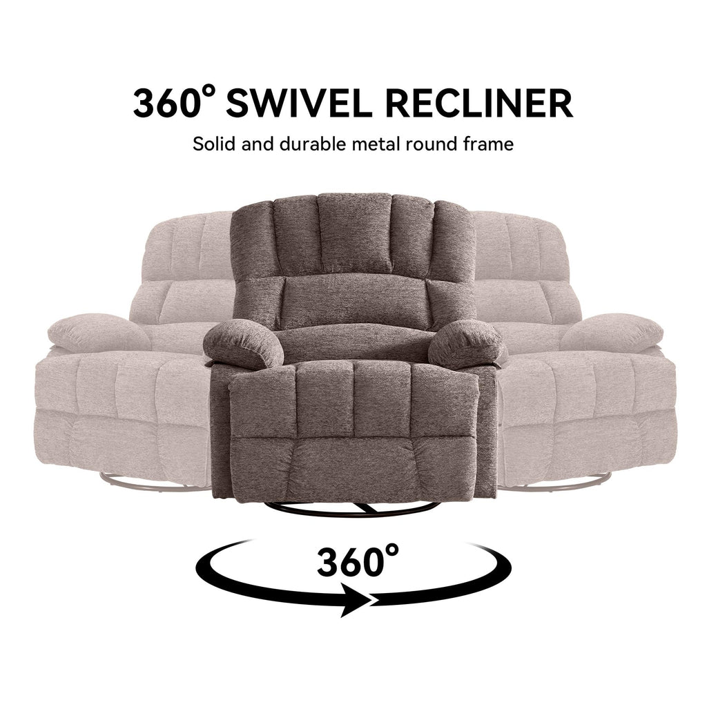 WILLOVE 41" Oversized Rocker Recliner Chair, Rocking Recliners Overstuffed Soft Big Man Manual Recliner, Extra Large Chenille Living Room Chair 350 LBS Capacity, Grey, L