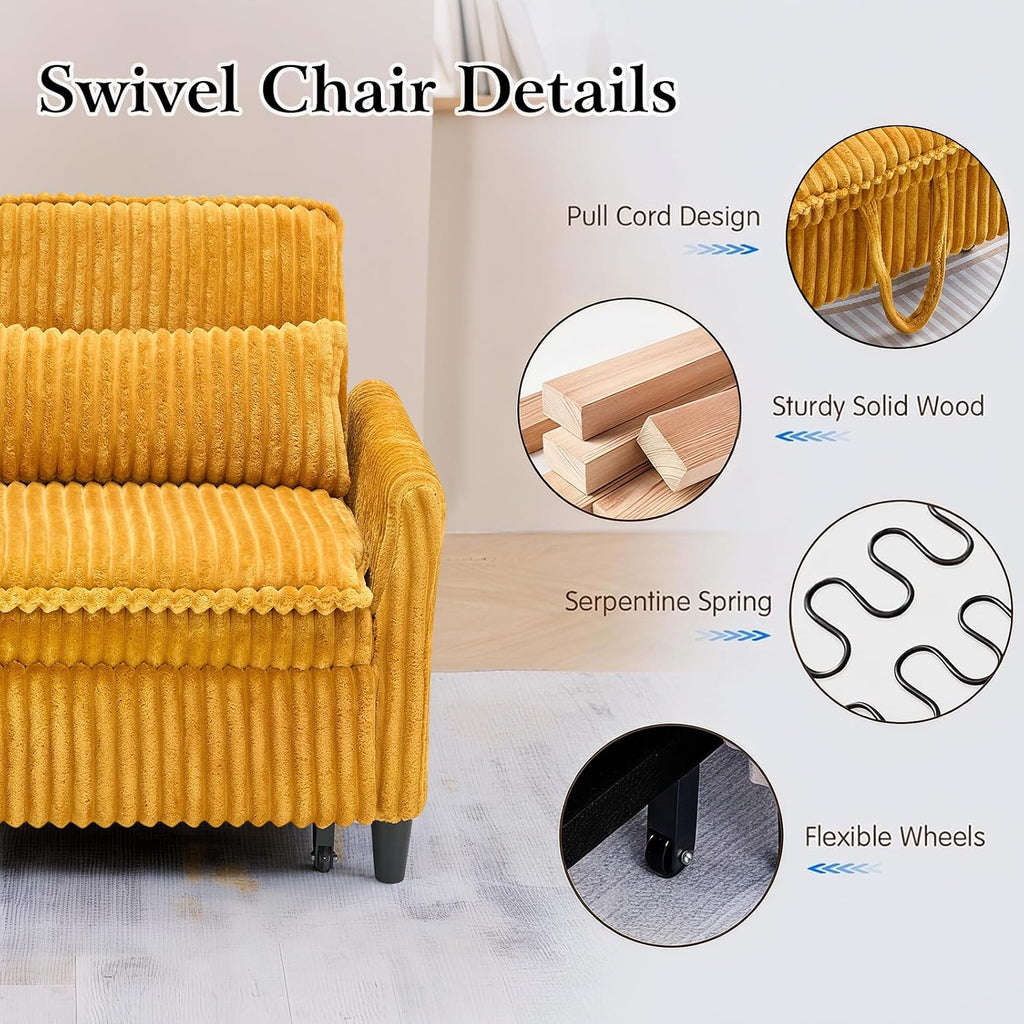 32" Convertible Sofa Chair Bed, 3âinâ1 Pullâout Sleeper Chair with Corduroy Fabric, Adjustable Backrest & Side Storage Pockets, SpaceâSaving Design for Living Room, Apartment, Bedroom (Yellow)
