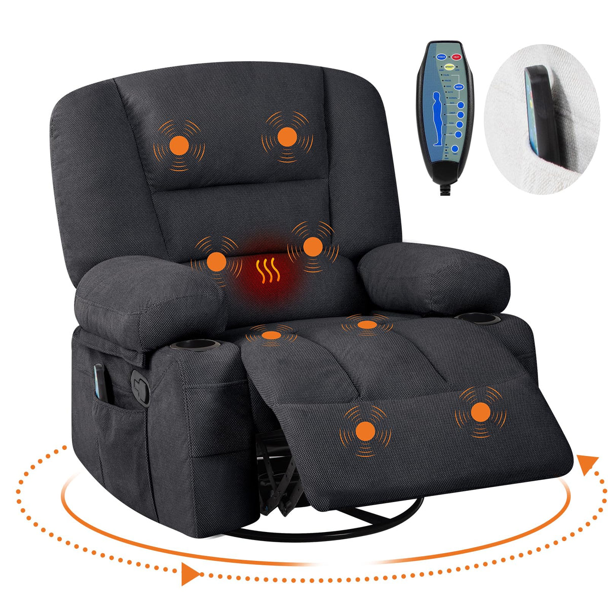 Garvee Oversized Recliner Chair,Extra Wide 360Â° Swivel Rocker Massage Heat
