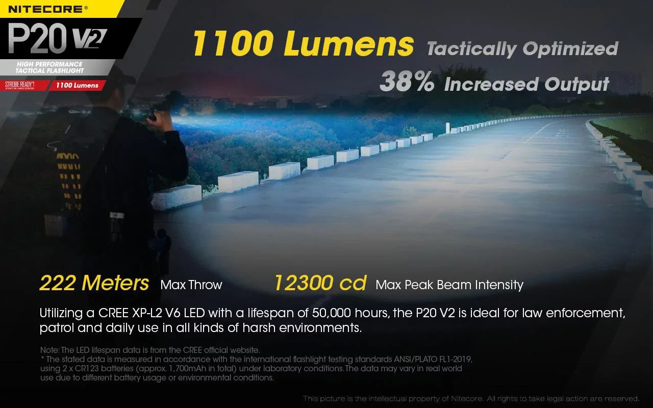 Combo: Eco-Sensa CR123A Free Nitecore V6 Lumens Batteries CREE - - Battery, 1100 Tactical Charger D2 V2 w/NL189 +2x Flashlight LED XP-L2 P20