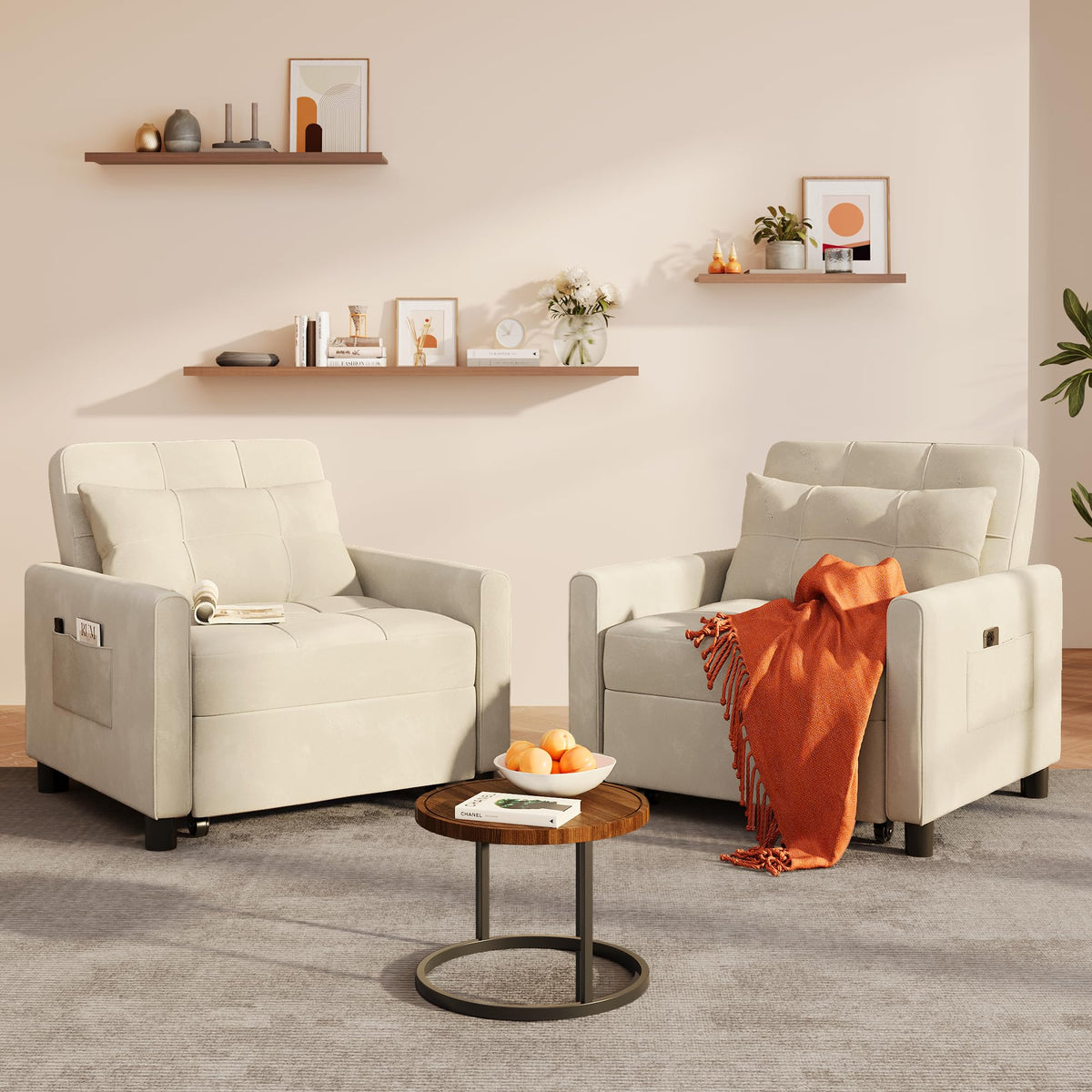 Ahomly Convertible Sofa Chair Bed, 3-in-1 Linen Pull Out Chair, Dark Gray