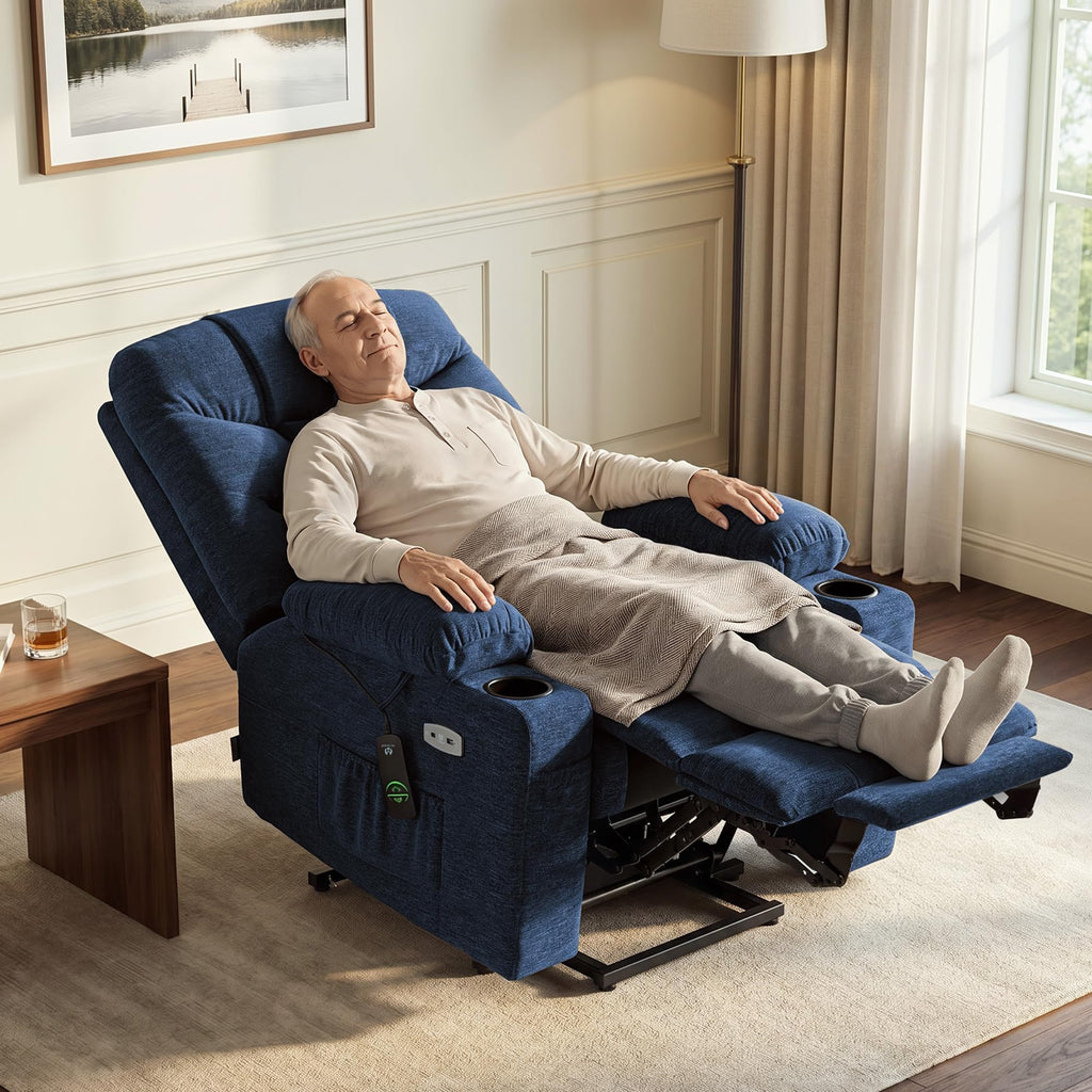 MCombo Power Lift Recliner for Elderly, Fabric 7287 (Light Grey, Medium)