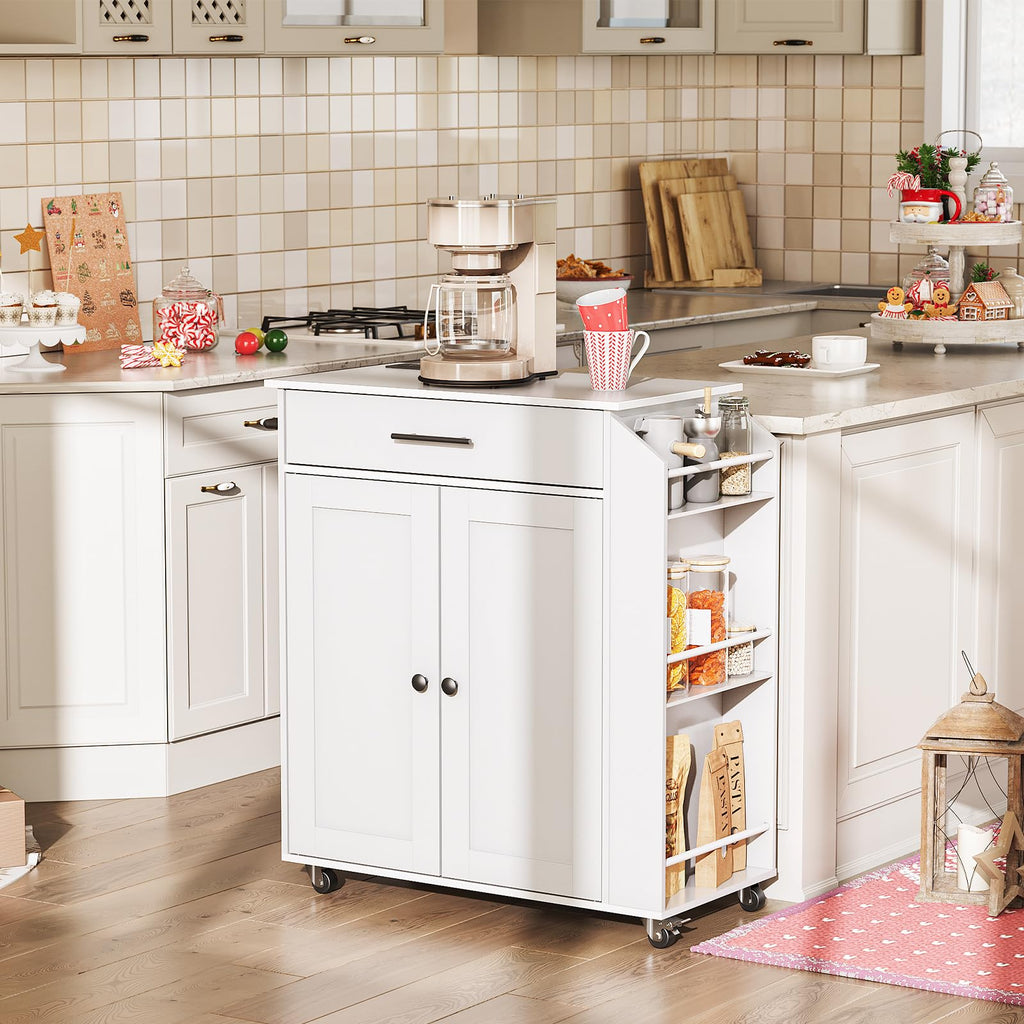 HOOBRO Kitchen Island with Power Outlet, Storage Island with Spice Rack and Drawer, Rolling Kitchen Cart on Wheels, for Home, Dining Room, Rustic Brown and Black