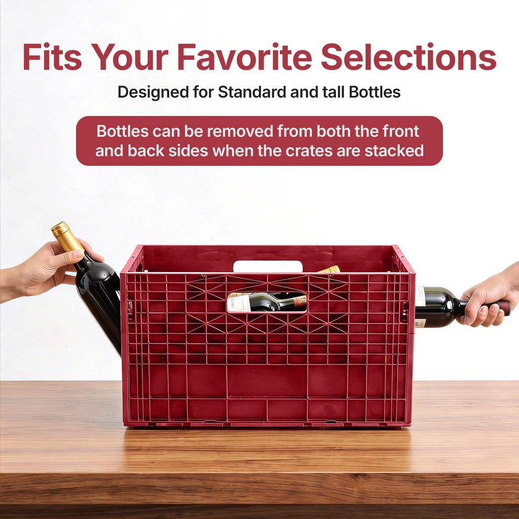 Stackable Wine Rack for Cabinet,12-Bottle Crate, Set of 6, Black