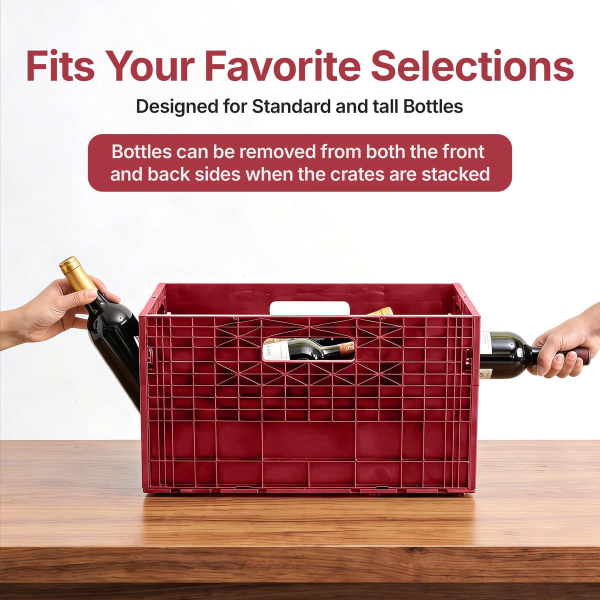 Stackable Wine Rack for Cabinet,12-Bottle Crate, Set of 6, Black