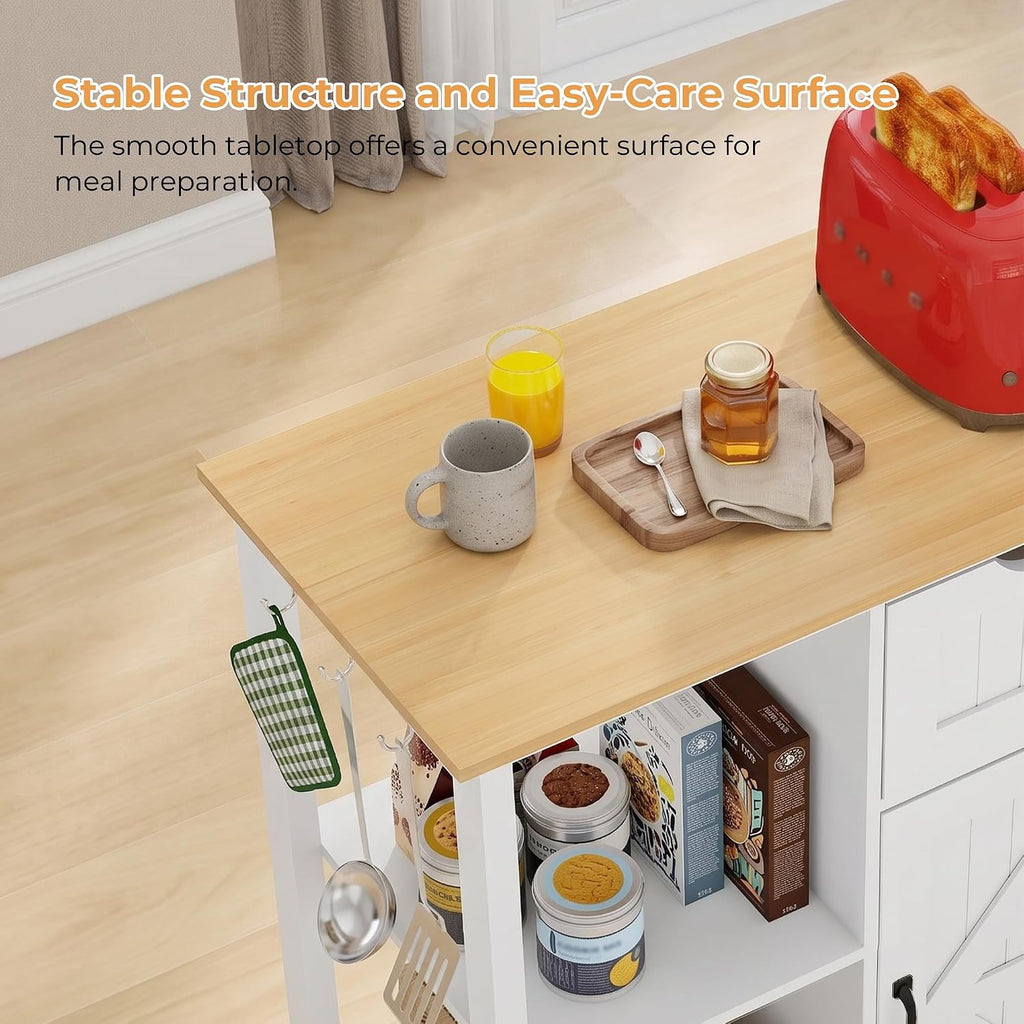 33" Rolling Kitchen Island Cart with Storage, Kitchen Island on Wheels
