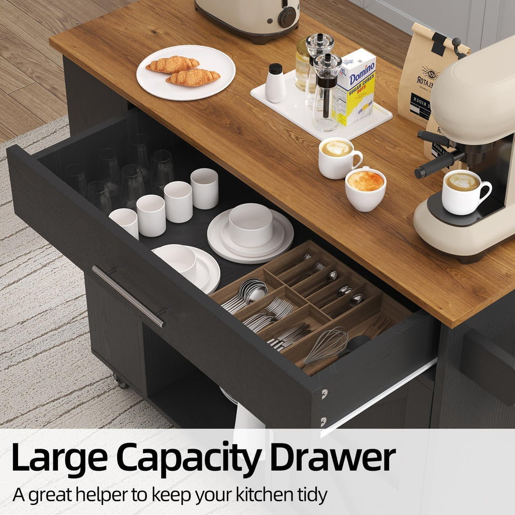 39'' Kitchen Island with Storage, Rolling Kitchen Island on Wheels, Grey
