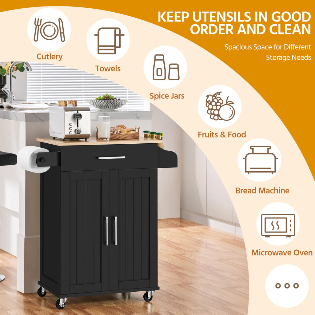 Yaheetech Kitchen Island Cart with Storage, Drop Leaf, Open Shelves, Black