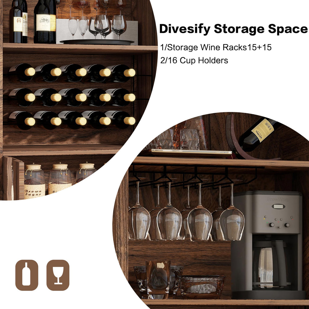 NicBex 71" Farmhouse Arched Bar Cabinet with Wine Rack, Black Wine Cabinet