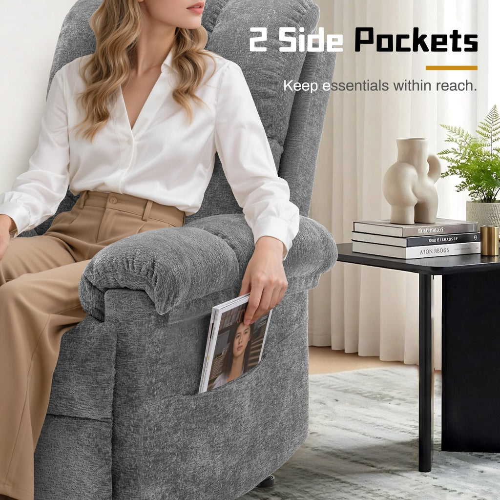 Korser Recliner Chair, Living Room Recliner Chairs for Adults, Small Recliners for Small Spaces, Upholstered Manual Recliner with Side Pockets, Comfy Nursery Chair for Living Room, Chenille, Beige