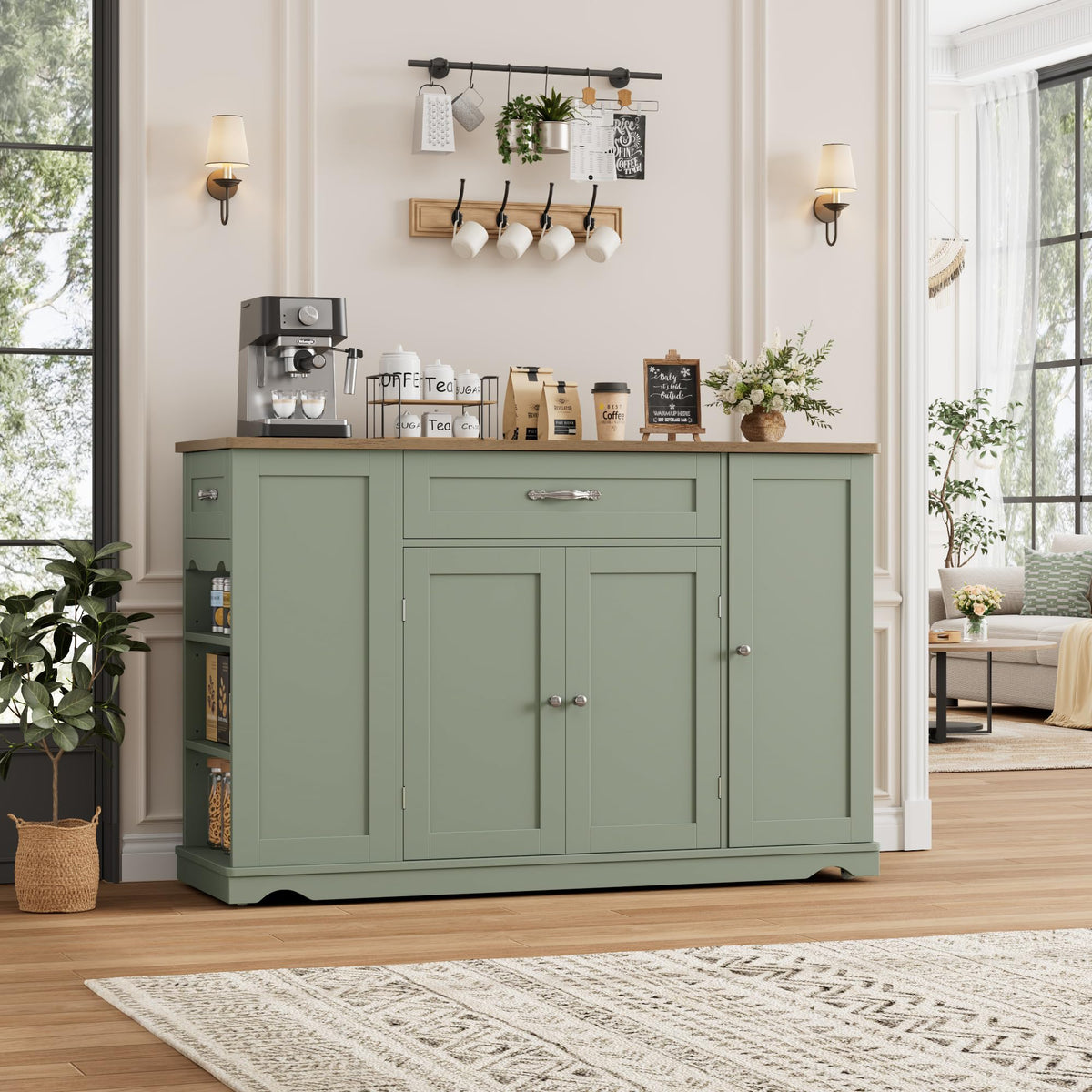 HOSTACK Kitchen Island Cart with Storage, Rolling Island Table, Ash Gray