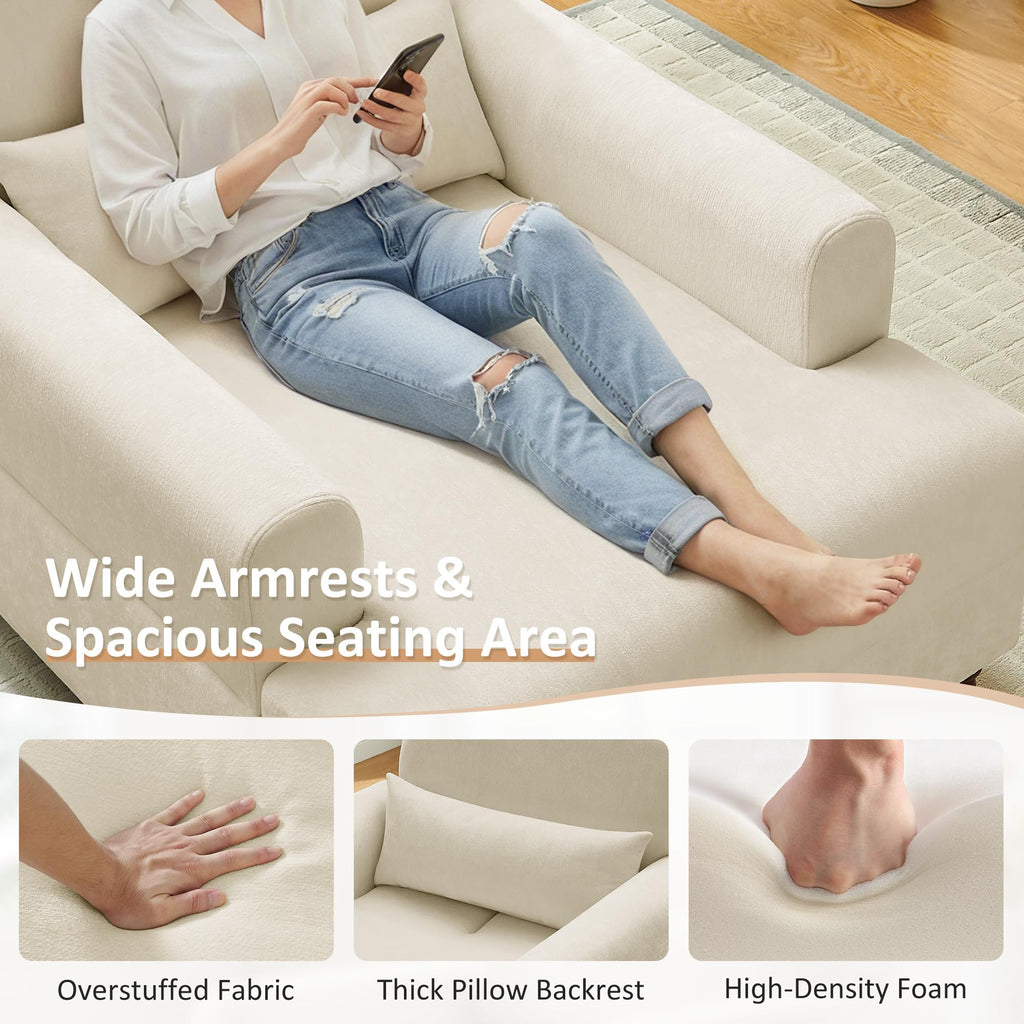 Oversized Chaise Lounge Chair with Adjustable Backrest, Polyester White