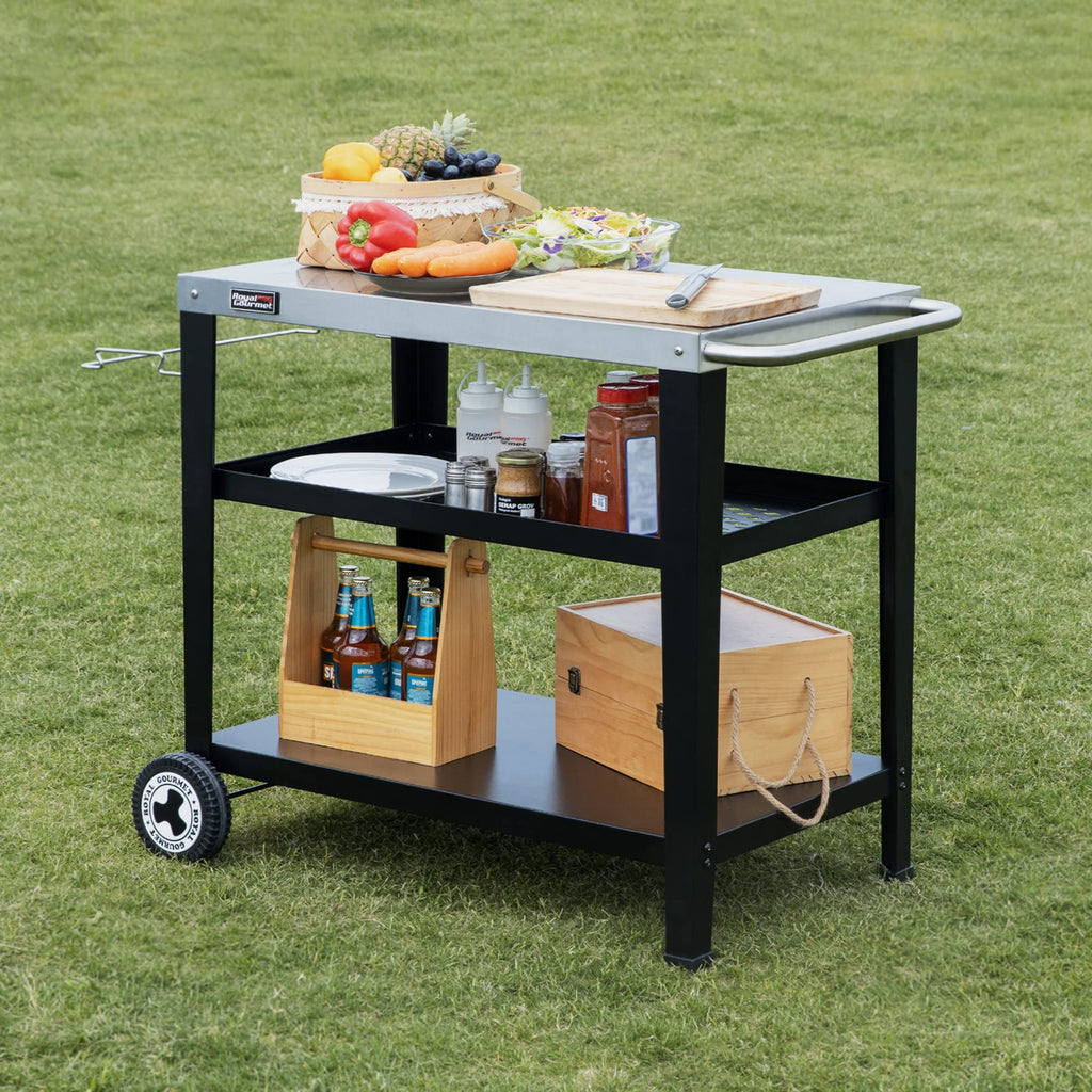 Royal Gourmet PC4401B 3-Tier Dining Cart with Wind Guard, Black