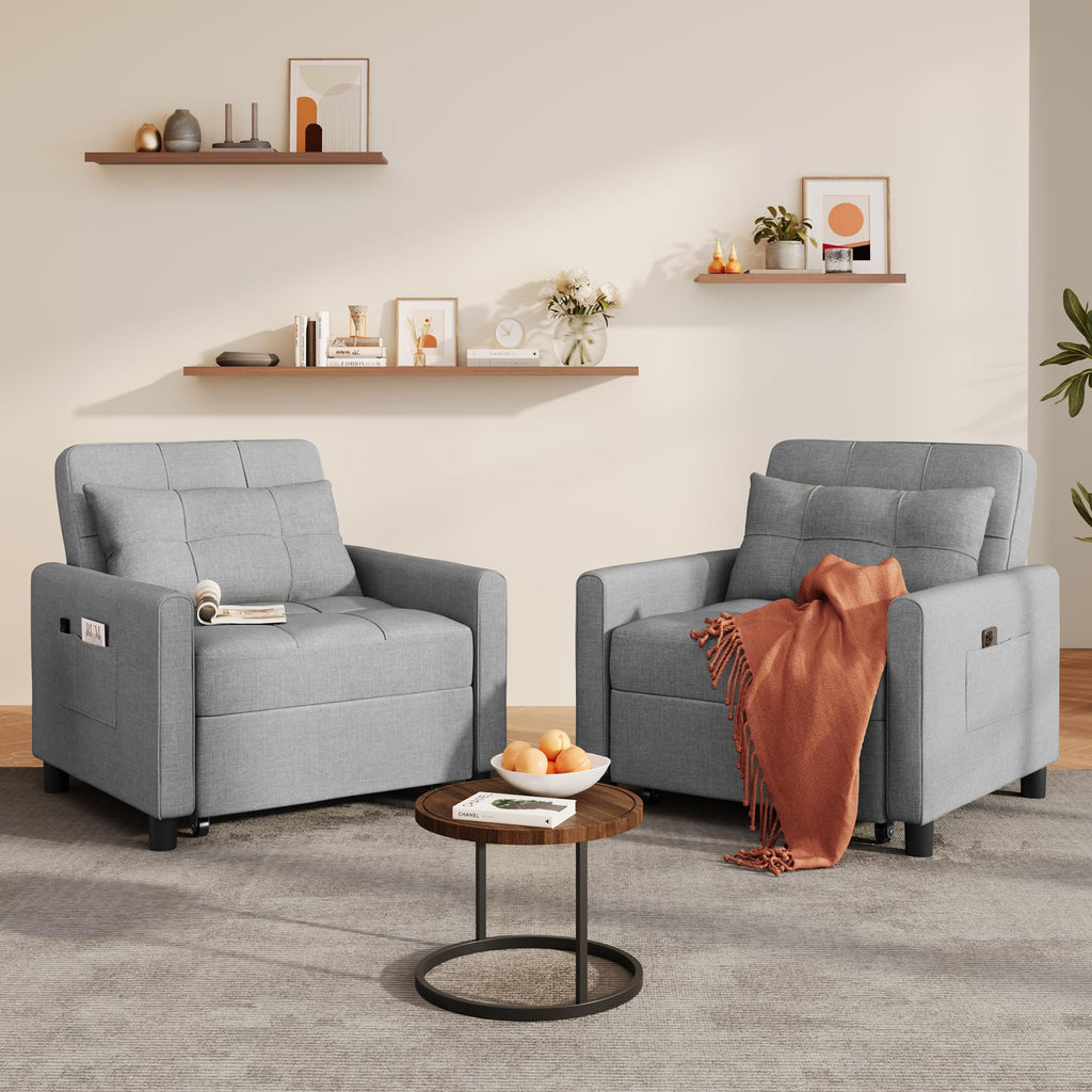 Ahomly Convertible Sofa Chair Bed, 3-in-1 Linen Pull Out Chair, Dark Gray