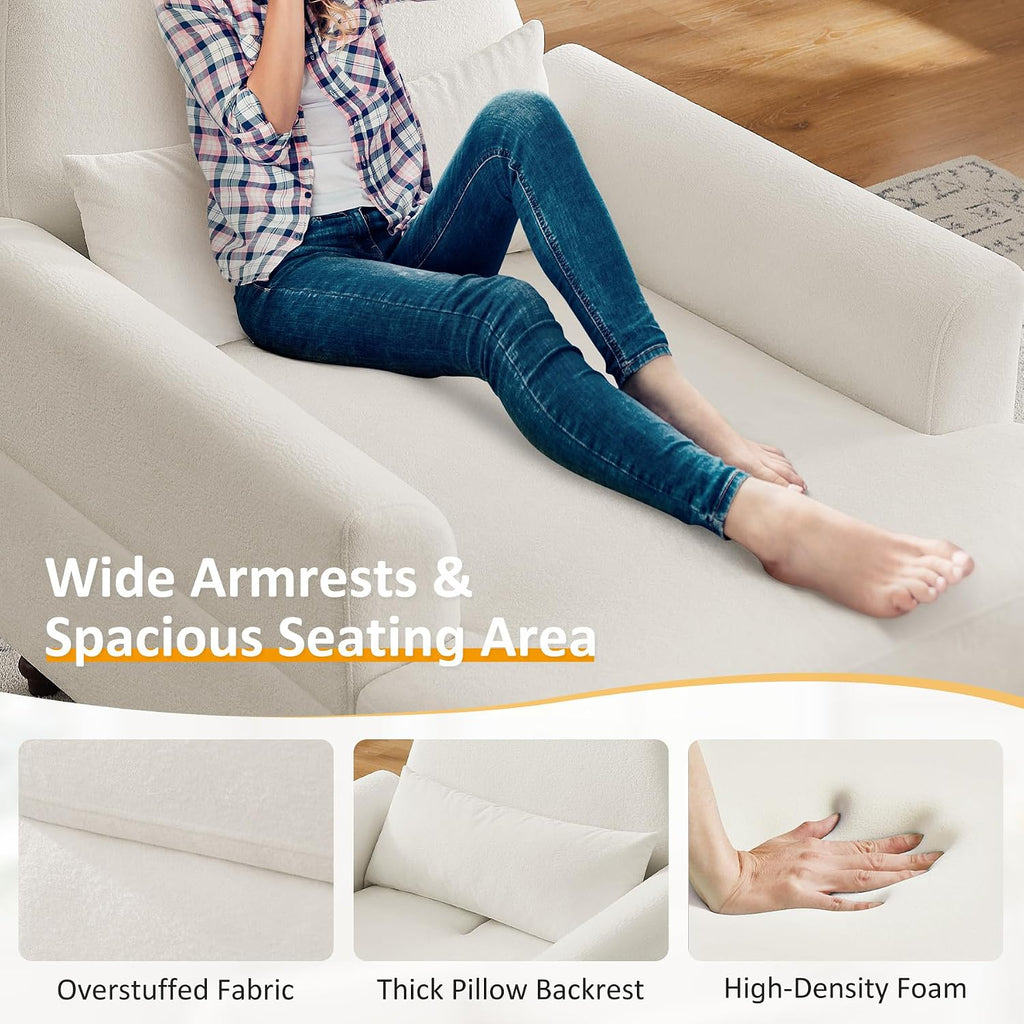 Oversized Chaise Lounge Chair with Adjustable Backrest, Polyester White