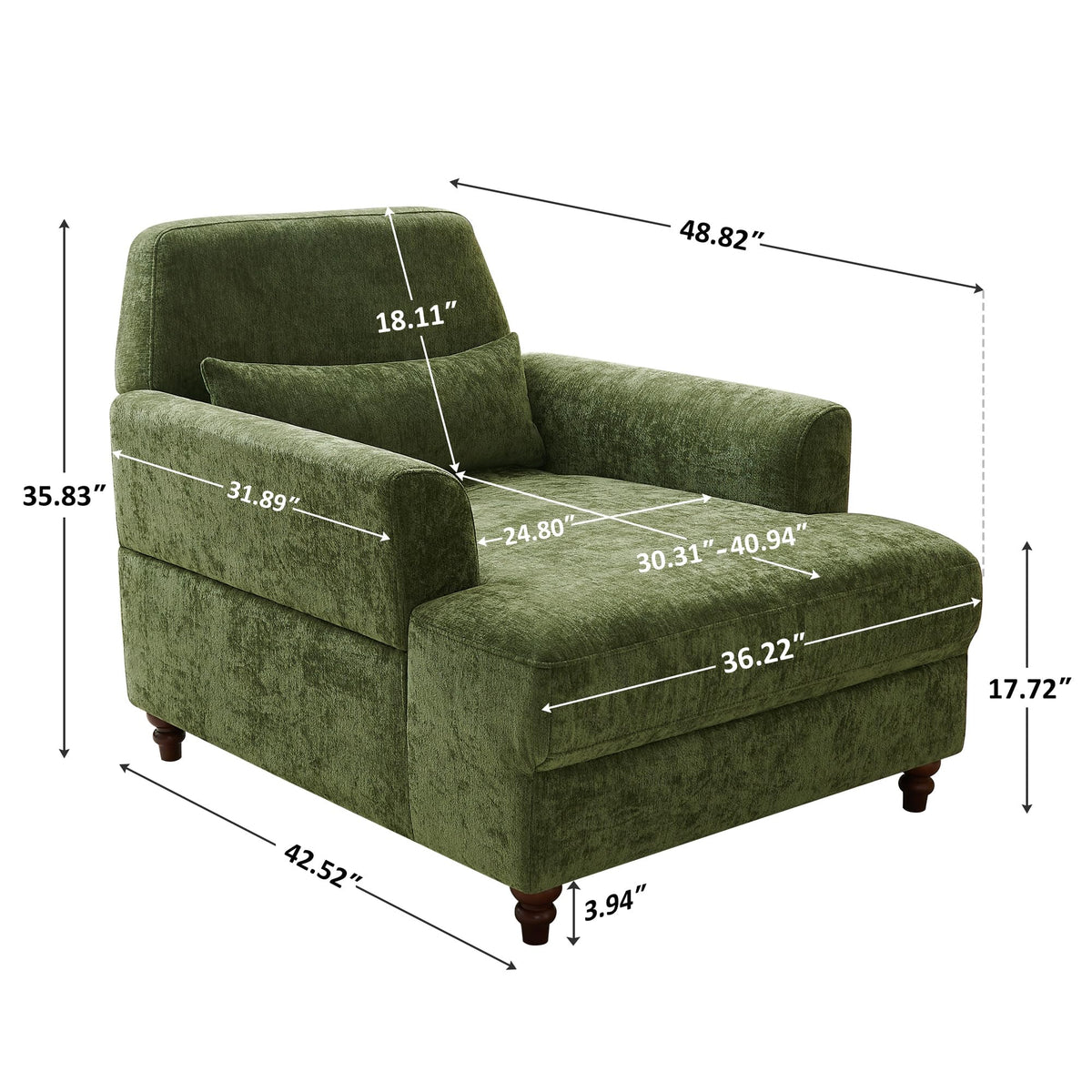 Oversized Chaise Lounge Chair with Adjustable Backrest, Polyester White