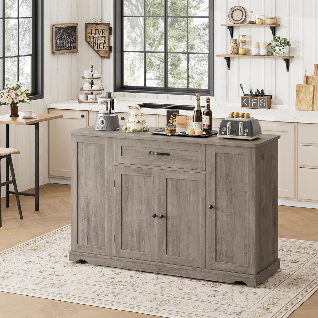 HOSTACK Kitchen Island Cart with Storage, Rolling Island Table, Ash Gray
