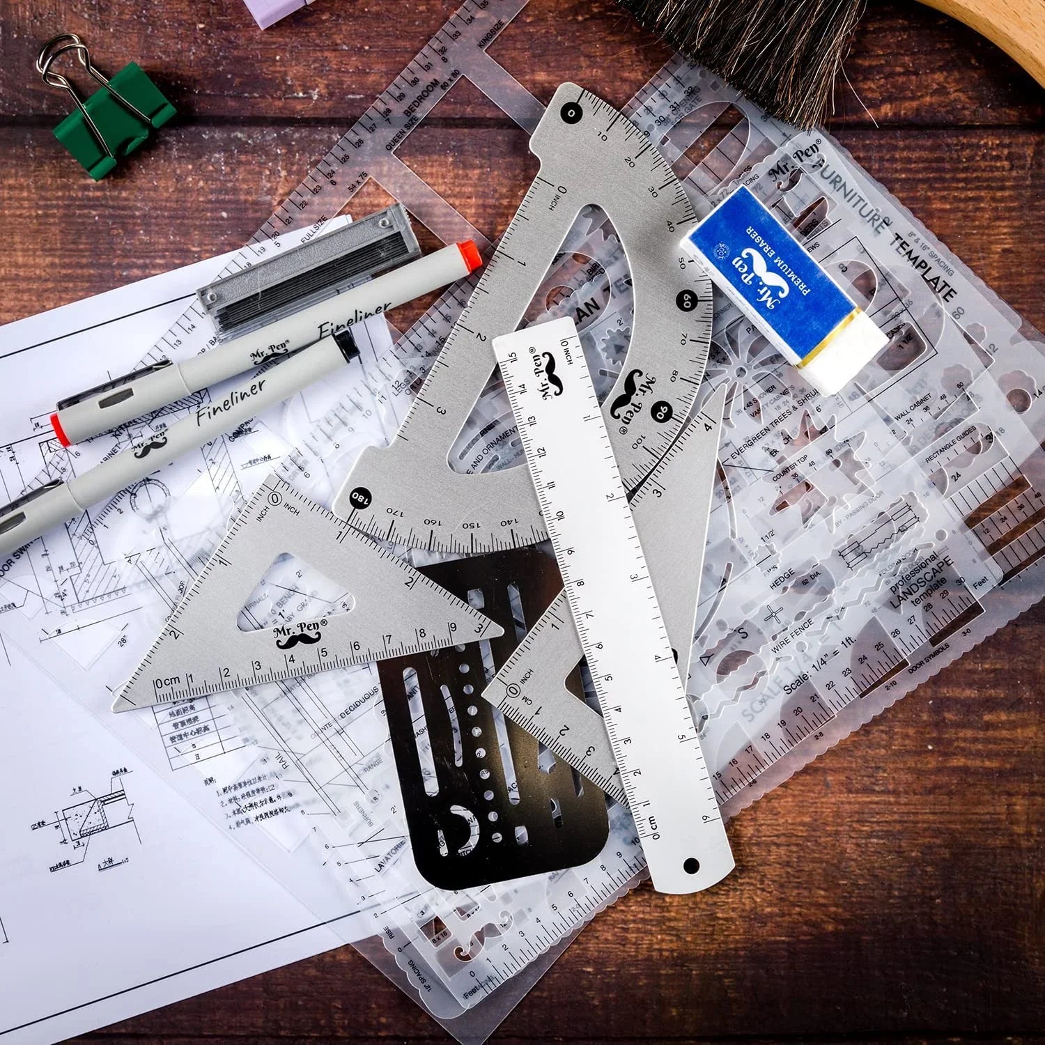 Protractor Pen- Drafting Set, Professional Compass Tools Set, and Pcs, Architect Set, 17 Mr. Geometry
