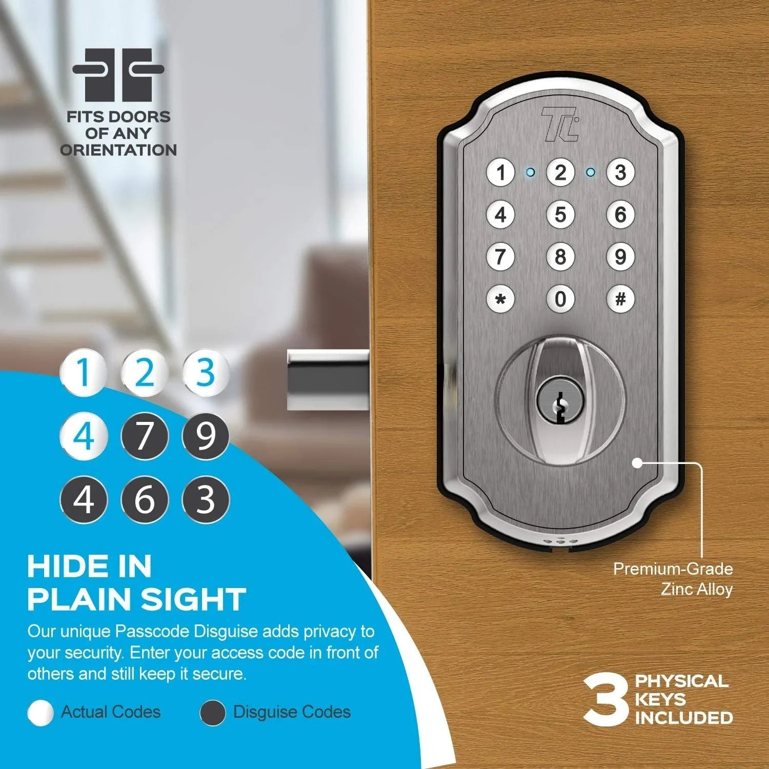 Smart Keypad for App Electronic Brushed Door Mobile with TL115 Nickel Entry Keyless Lock Deadbolt Door TurboLock Home Front