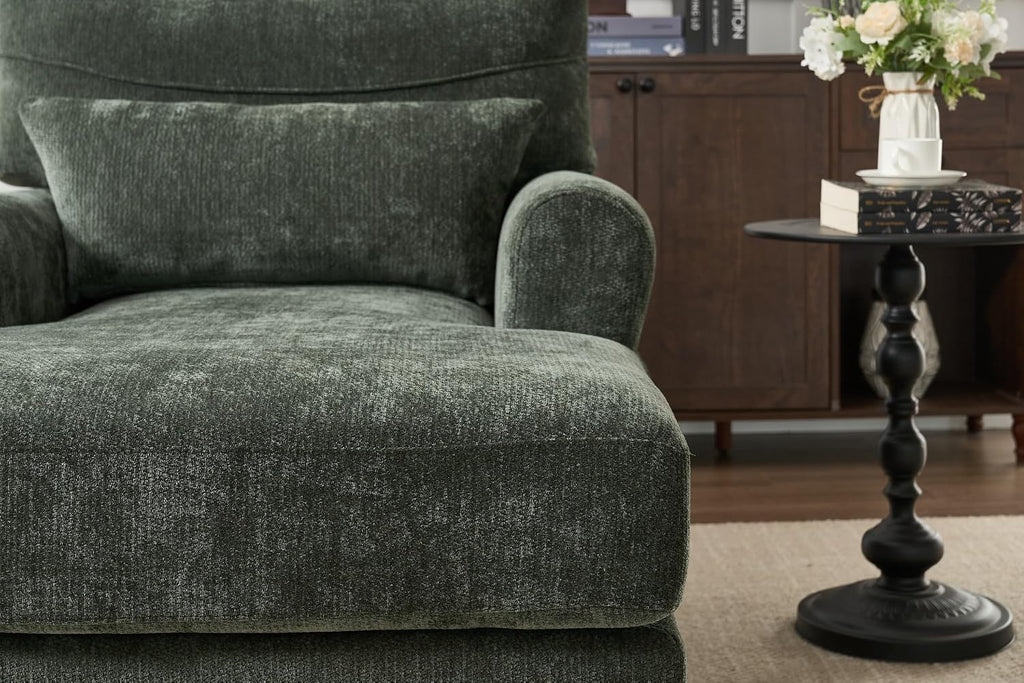35" Modern Chenille Chaise Lounge Chair (Green)