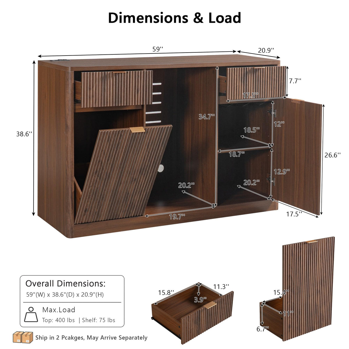 39.4" Coffee Bar Cupboard with Fridge Spaceï¼Natural Oak-ws