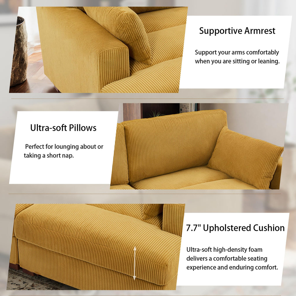 Oversized Corduroy Chaise Lounge Chair with Right Armrest & Cushion, Comfy Upholstered Sleeper Sofa Indoor Recliner Seat Solid Wood Couch w/Washable Cover for Bedroom, Living Room - Orange